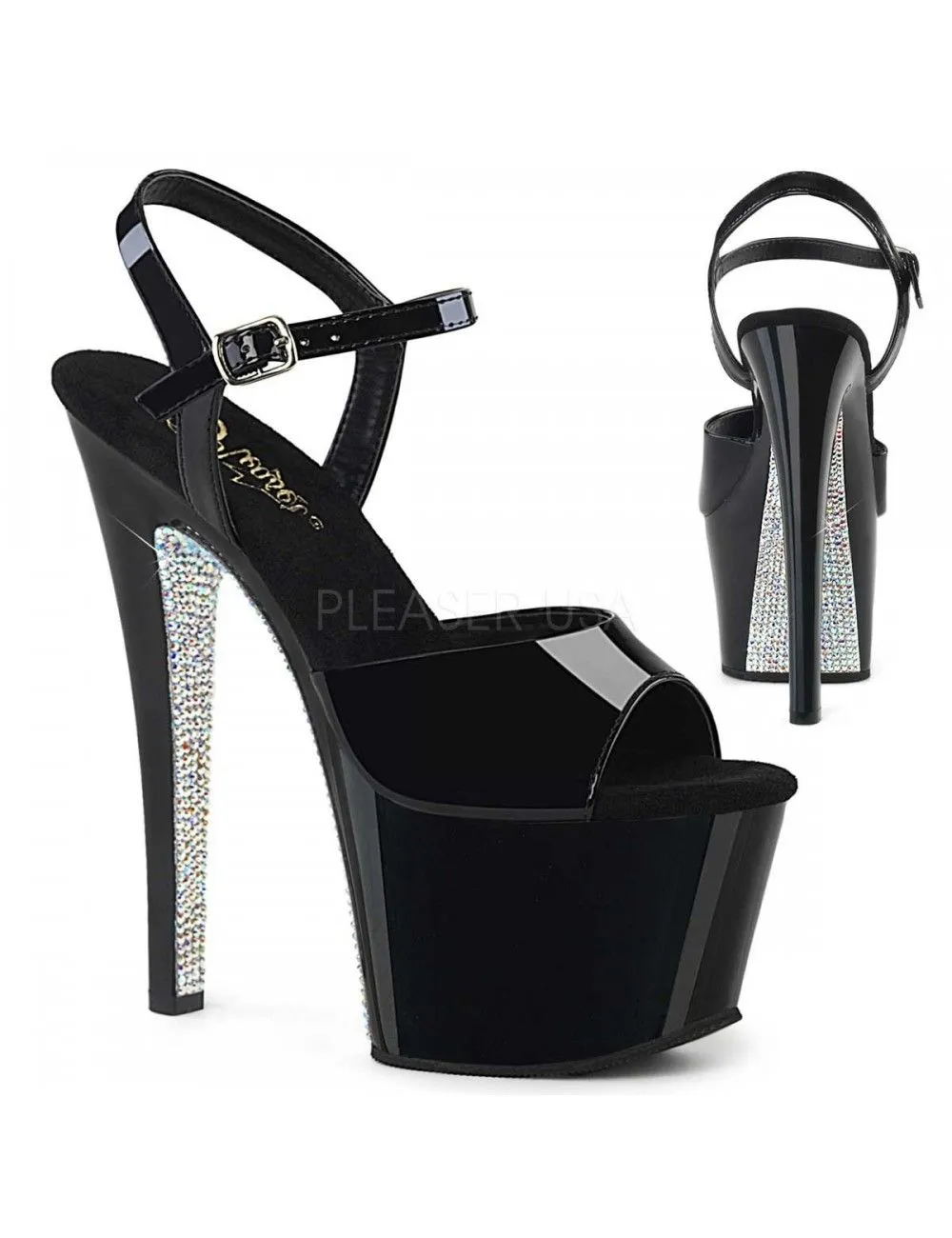 Pleaser USA Shoes Sandales Plateforme Noir Dessous Strass Argent Luxe Pleaser