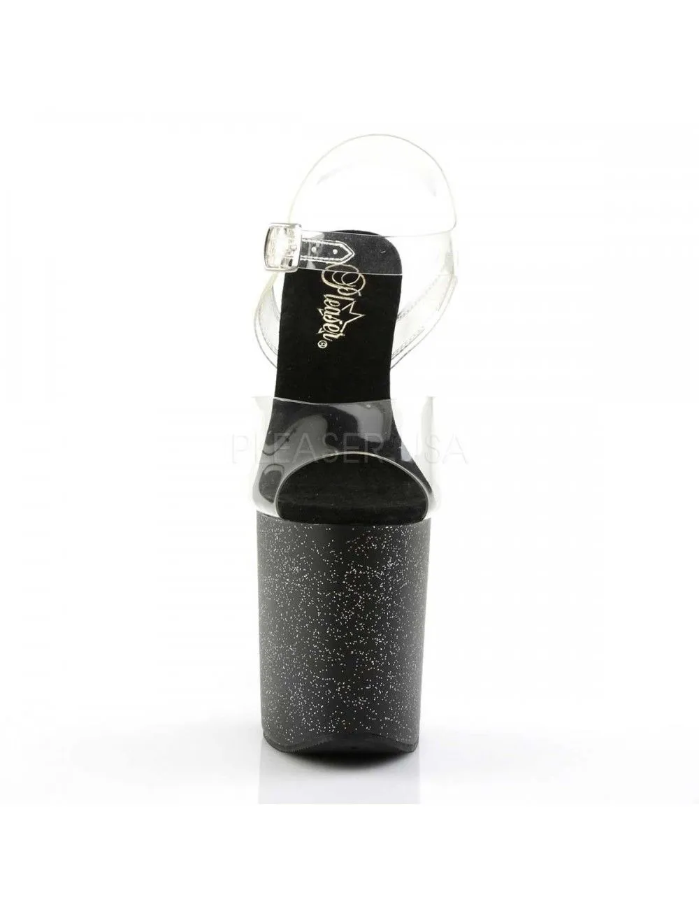 Pleaser USA Shoes Sandales Plateforme Pailletée Très Haut Talon Noir Pleaser – Image 2