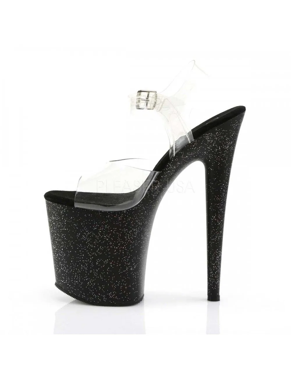 Pleaser USA Shoes Sandales Plateforme Pailletée Très Haut Talon Noir Pleaser – Image 3
