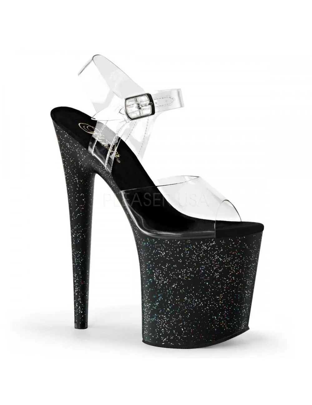 Pleaser USA Shoes Sandales Plateforme Pailletée Très Haut Talon Noir Pleaser