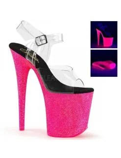 Pleaser USA Shoes Sandales Plateforme Pailletée Très Haut Talon Rose Néon Pleaser