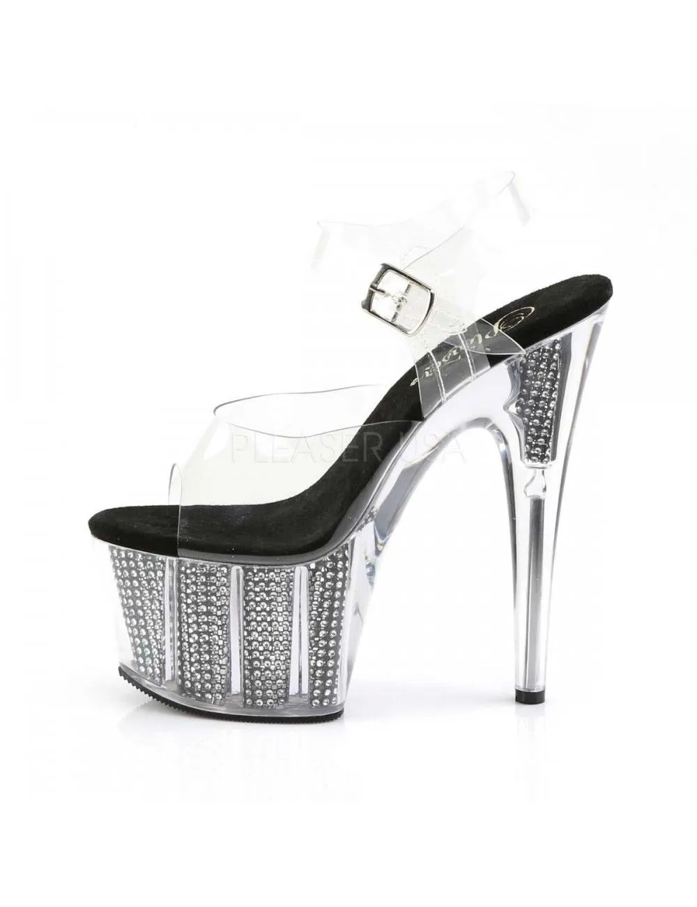 Pleaser USA Shoes Sandales Plateforme Pole Dance Argent Strass Pleaser – Image 3