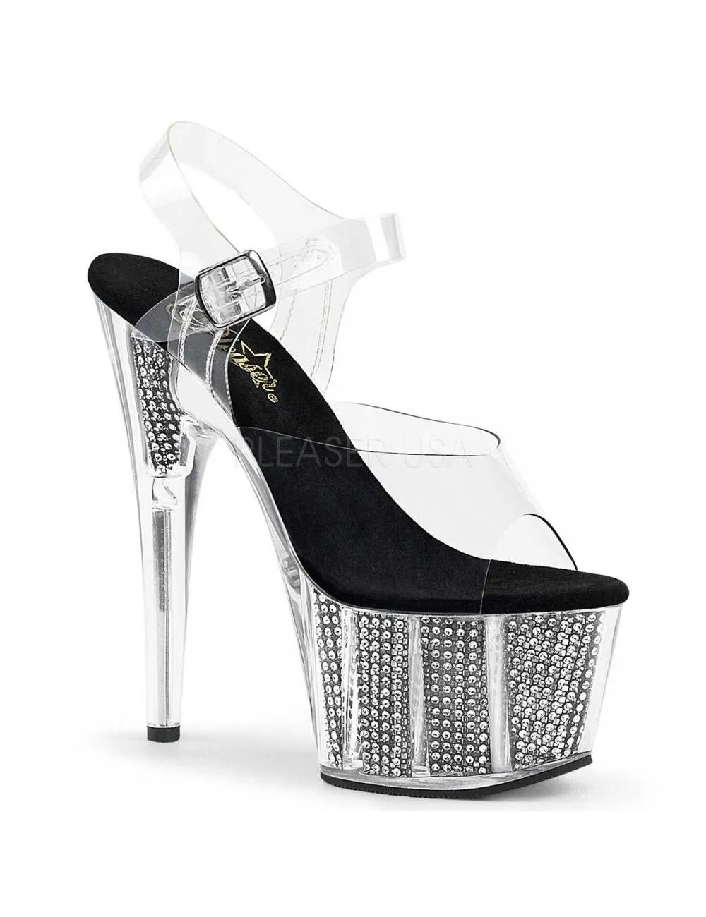 Pleaser USA Shoes Sandales Plateforme Pole Dance Argent Strass Pleaser