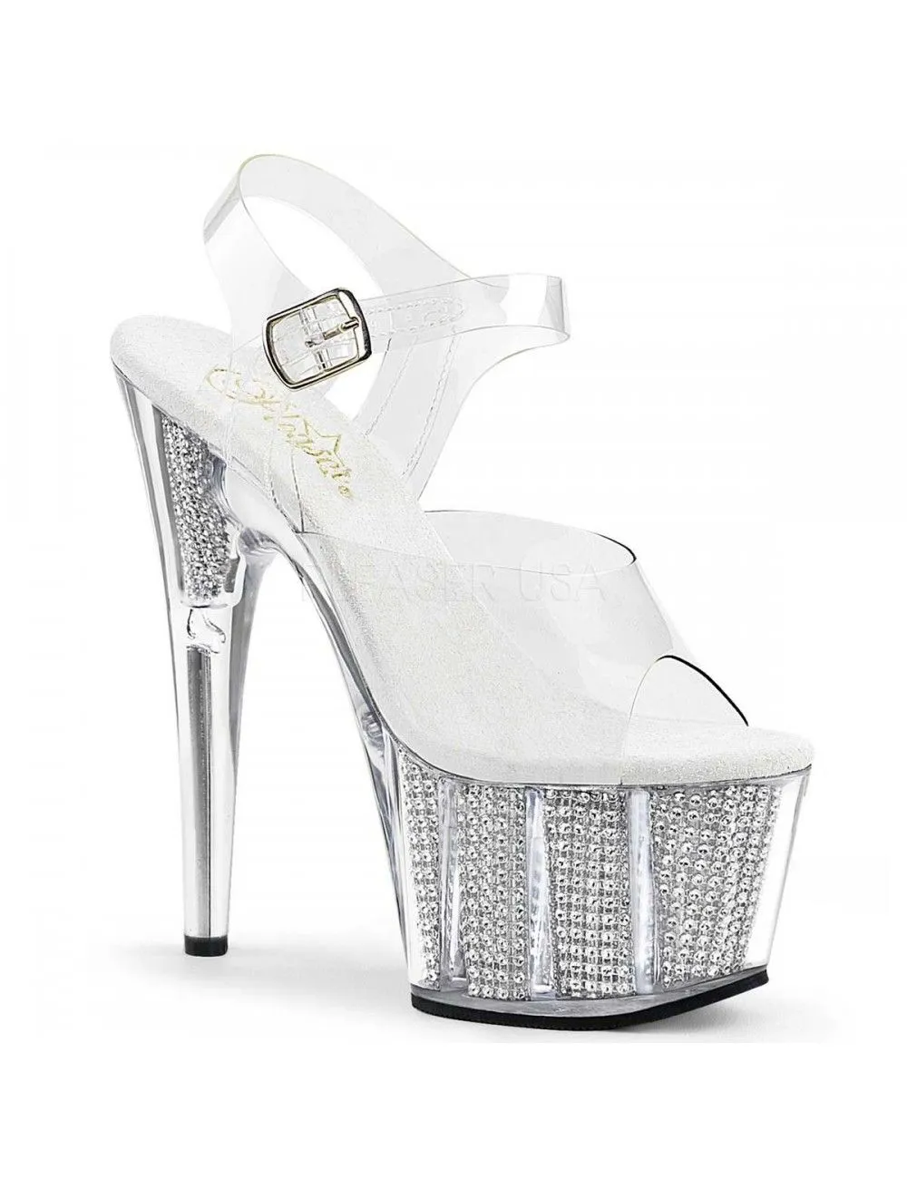 Pleaser USA Shoes Sandales Plateforme Pole Dance Blanc Strass Pleaser