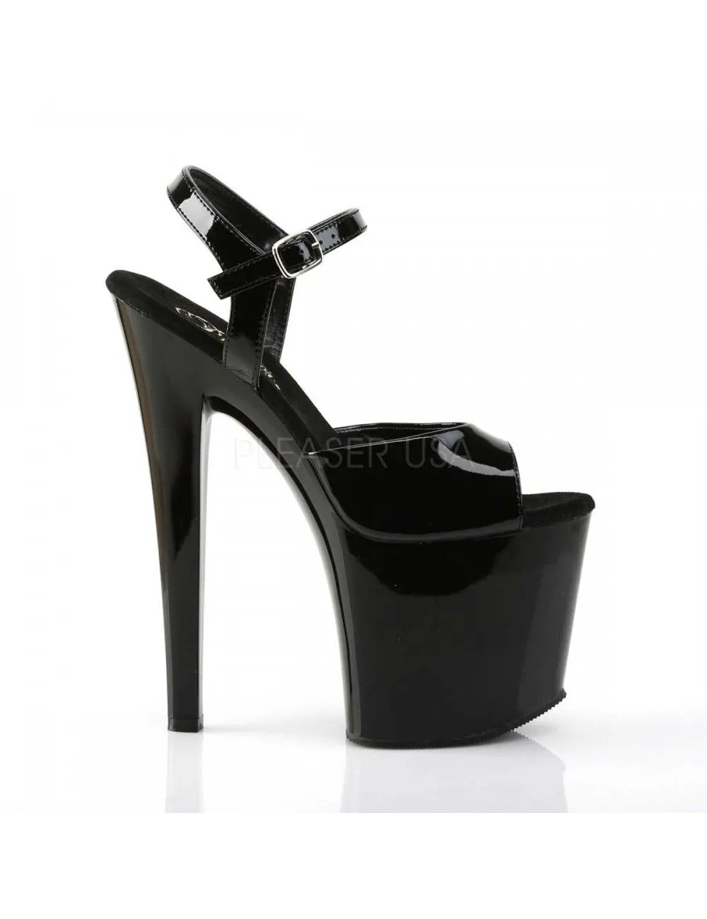 Pleaser USA Shoes Sandales Plateforme Talon Très Haut Noir Vernis Taboo PLEASER – Image 5