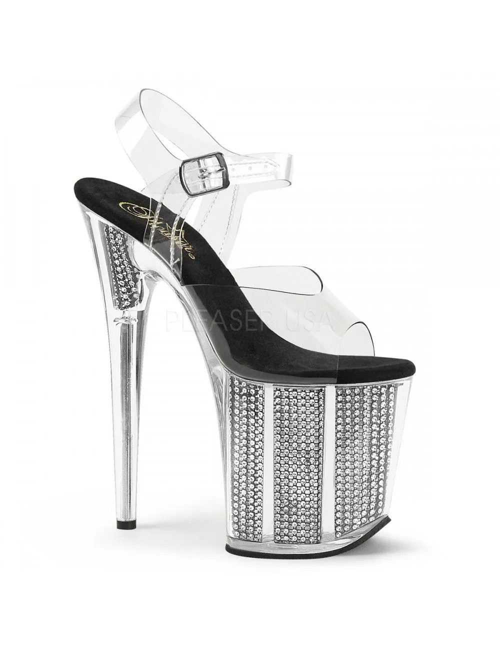 Pleaser USA Shoes Sandales Plateforme Très Haut Talon Argent Strass Pleaser