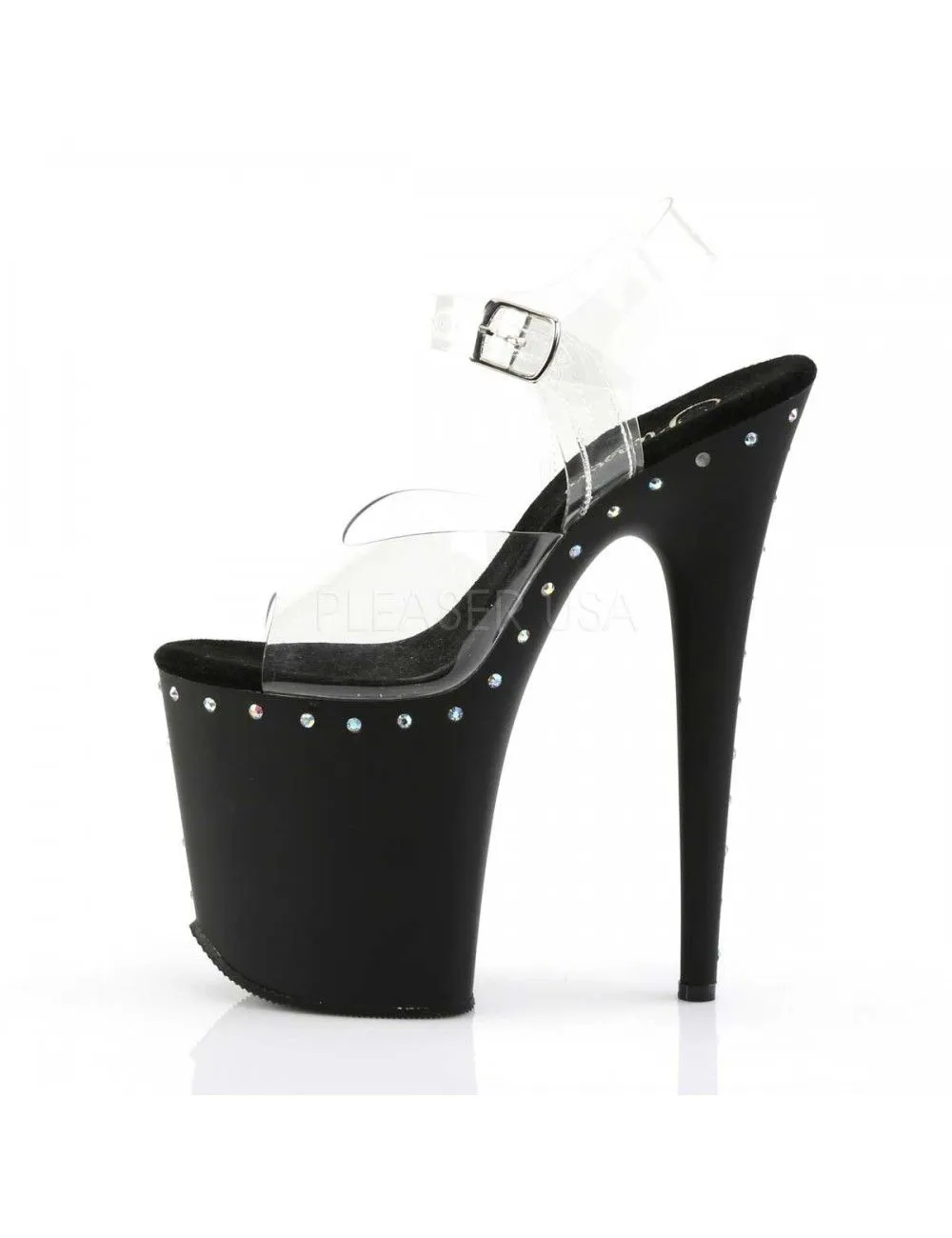 Pleaser USA Shoes Sandales Plateforme Très Haut Talon Noir Strass Pleaser – Image 3