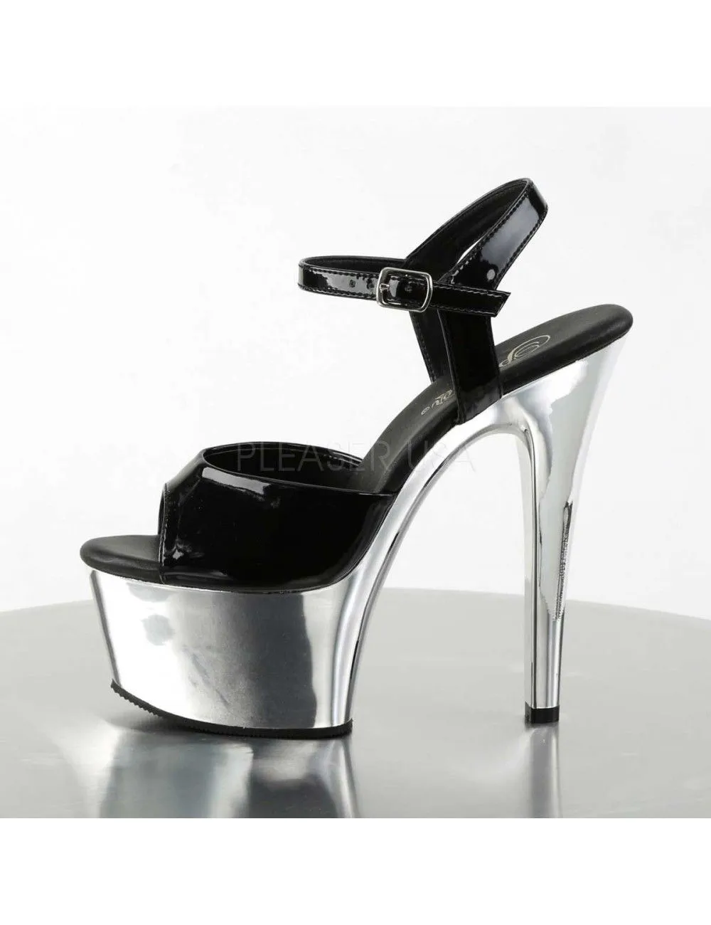 Pleaser USA Shoes Sandales Plateformes Chromé Noir Vernis Aspire Pleaser – Image 3