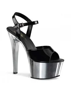 Pleaser USA Shoes Sandales Plateformes Chromé Noir Vernis Aspire Pleaser