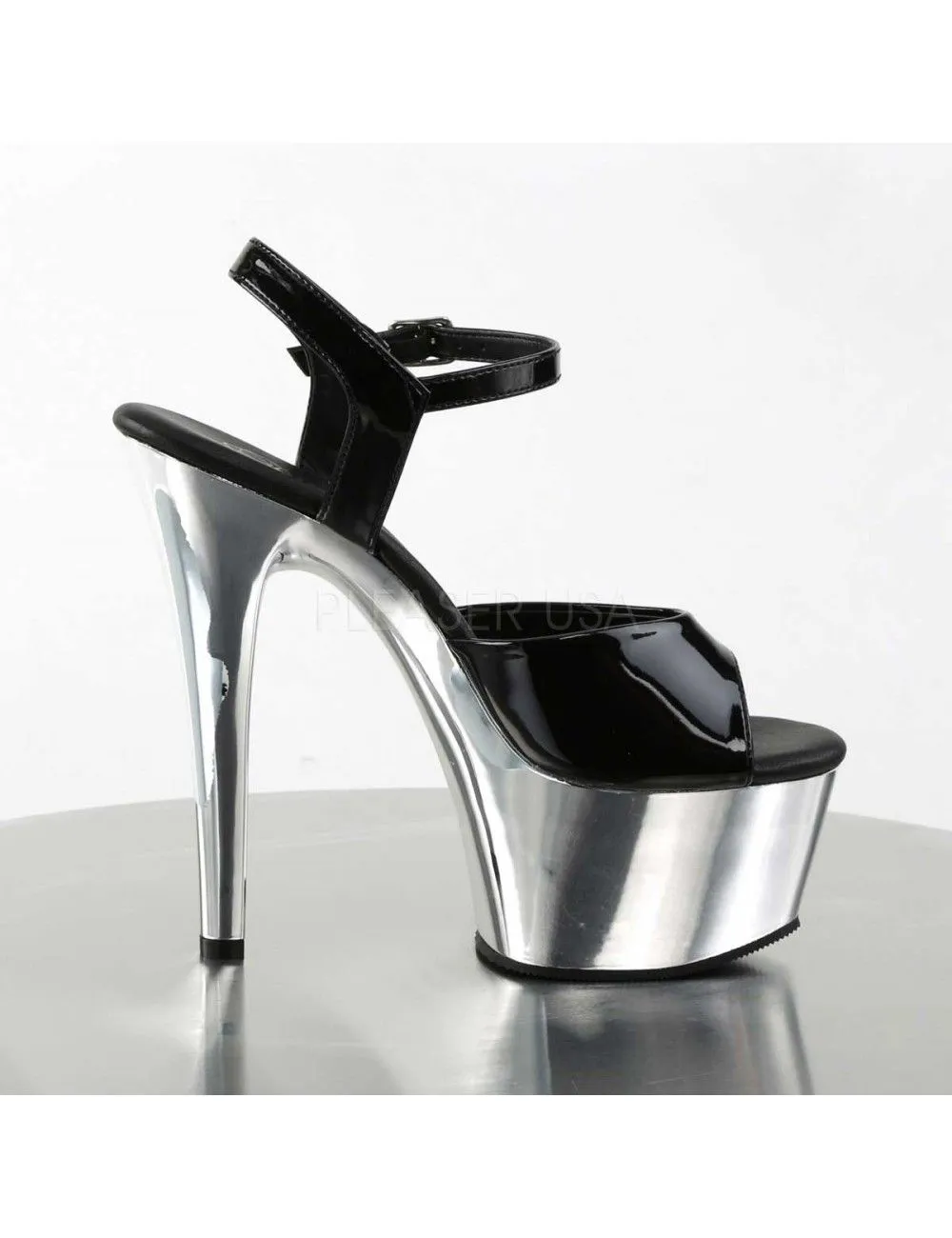 Pleaser USA Shoes Sandales Plateformes Chromé Noir Vernis Aspire Pleaser – Image 5