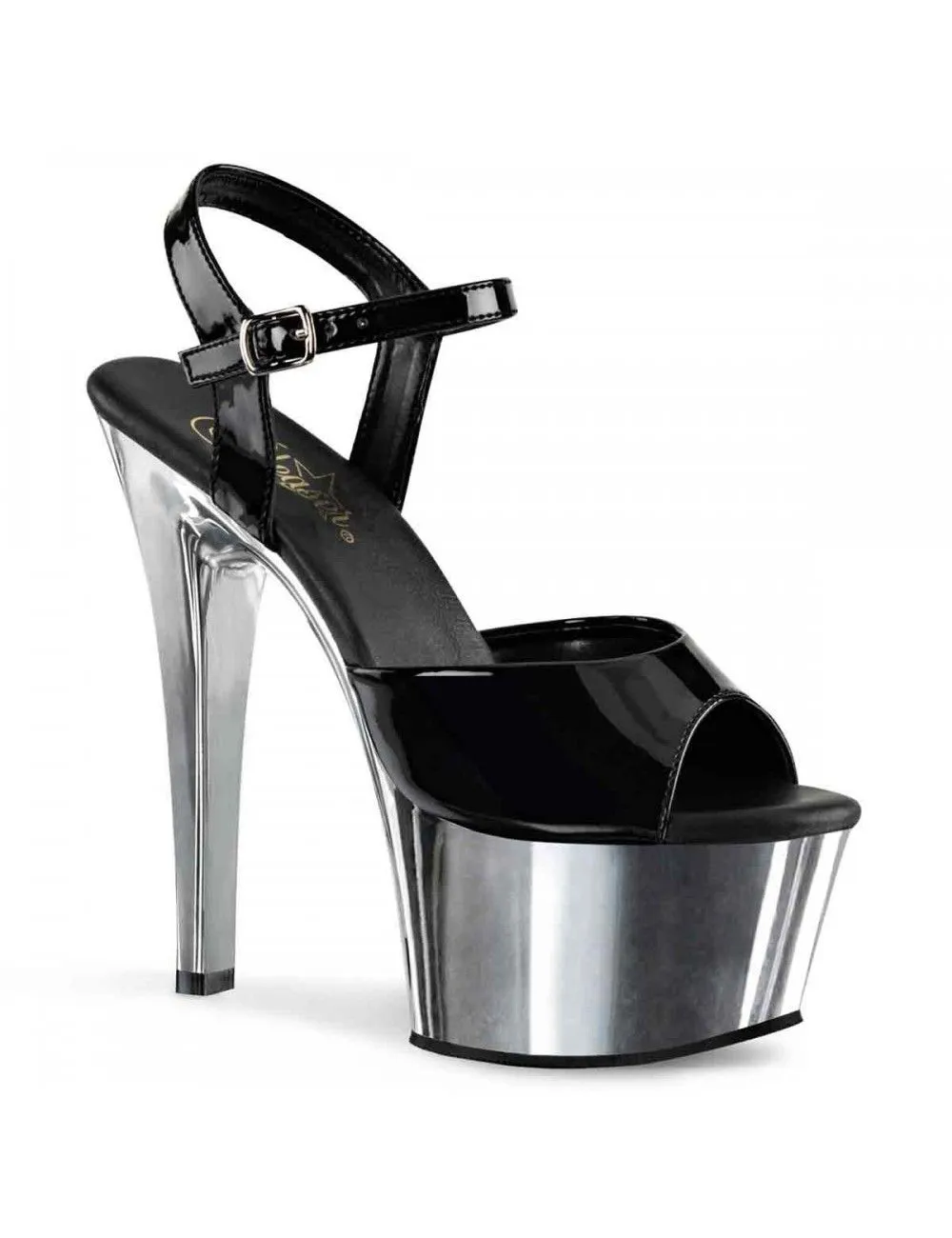 Pleaser USA Shoes Sandales Plateformes Chromé Noir Vernis Aspire Pleaser