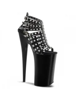 Pleaser USA Shoes Sandales Plateformes Extrêmes Fetish Noir Vernis Spiky Pleaser