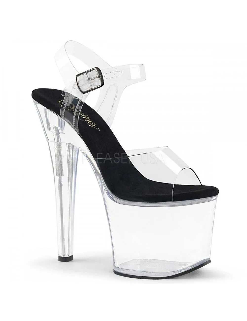 Pleaser USA Shoes Sandales Plateformes Haut Talon Transparent Semelle Noir Radiant Pleaser