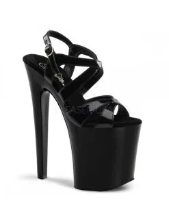 Pleaser USA Shoes Sandales Plateformes Hauts Talons Xtrem Brides Noir Vernis PLEASER