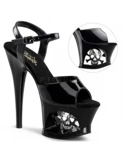 Pleaser USA Shoes Sandales Plateformes Noir Brillant Skull PLEASER