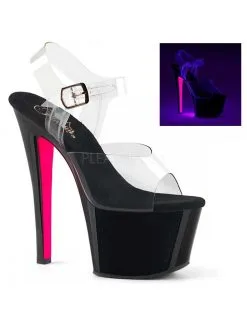 Pleaser USA Shoes Sandales Plateformes Noir Semelle Rose Uv Sky PLEASER