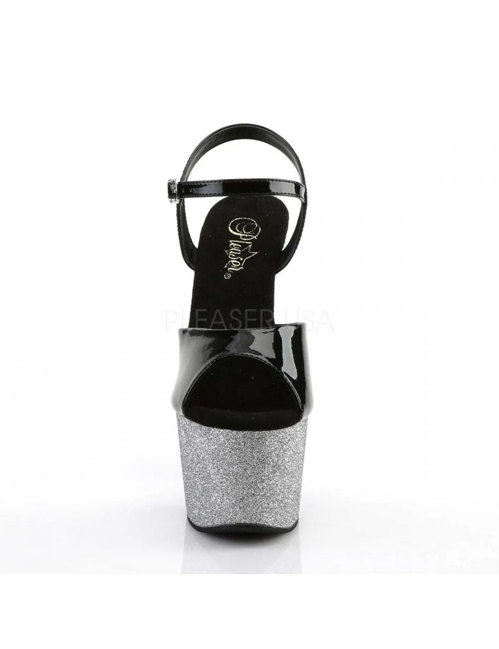 Pleaser USA Shoes Sandales Plateformes Pailletées Talons Vertigineux Gris Noir PLEASER – Image 2