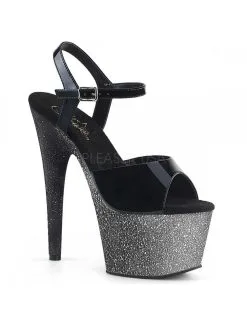 Pleaser USA Shoes Sandales Plateformes Pailletées Talons Vertigineux Gris Noir PLEASER