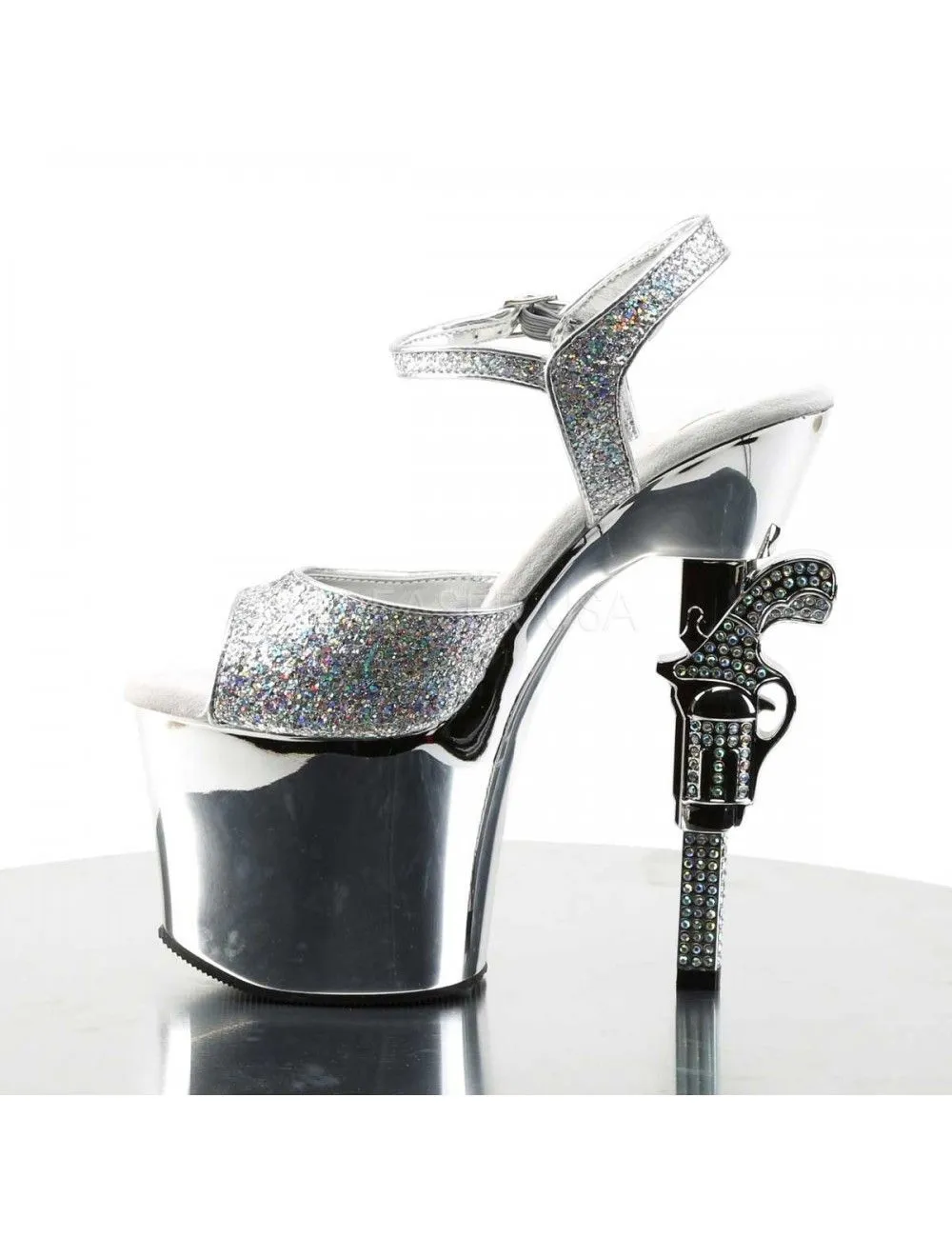 Pleaser USA Shoes Sandales Plateformes Revolver Argent Strass Pleaser – Image 3