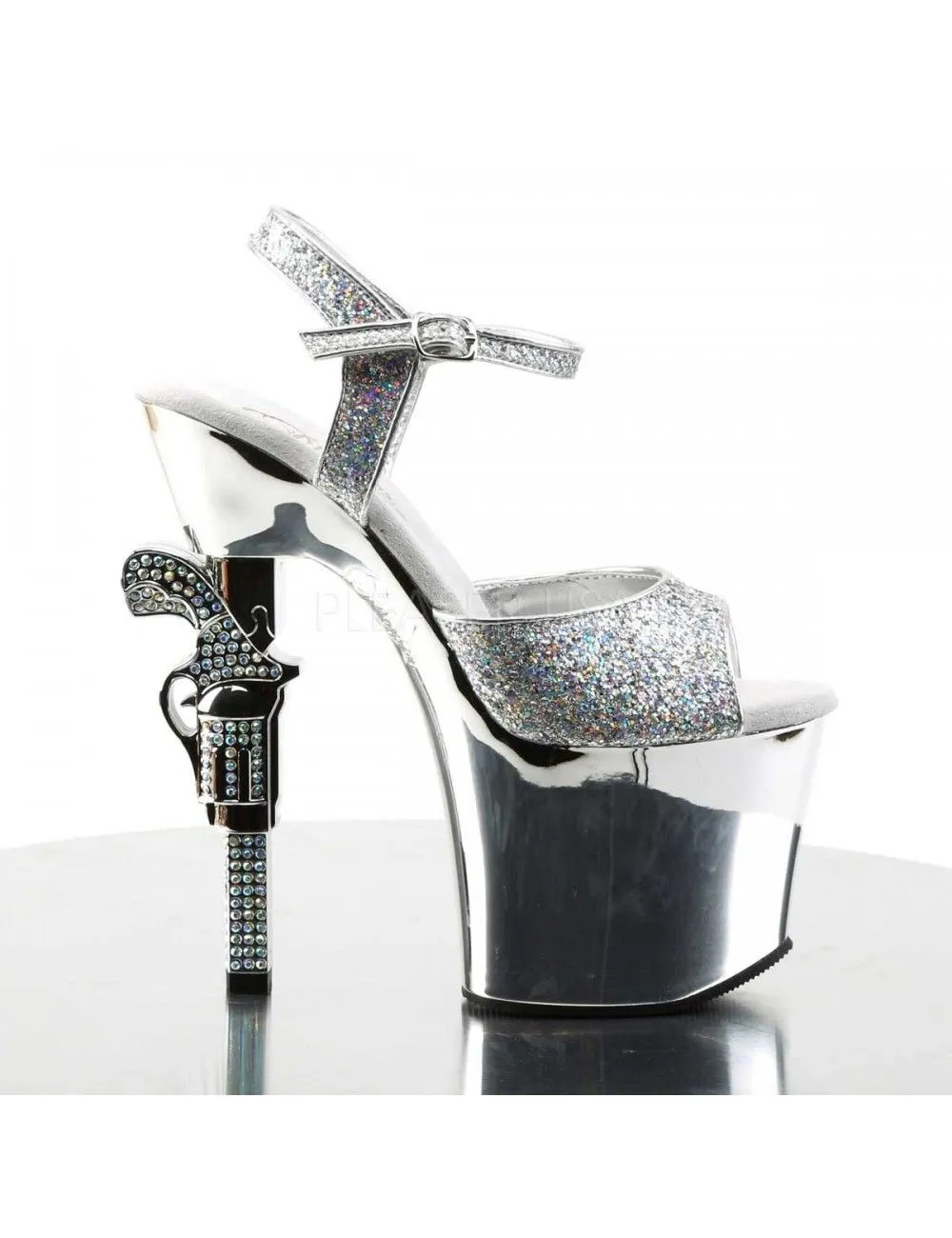 Pleaser USA Shoes Sandales Plateformes Revolver Argent Strass Pleaser – Image 5