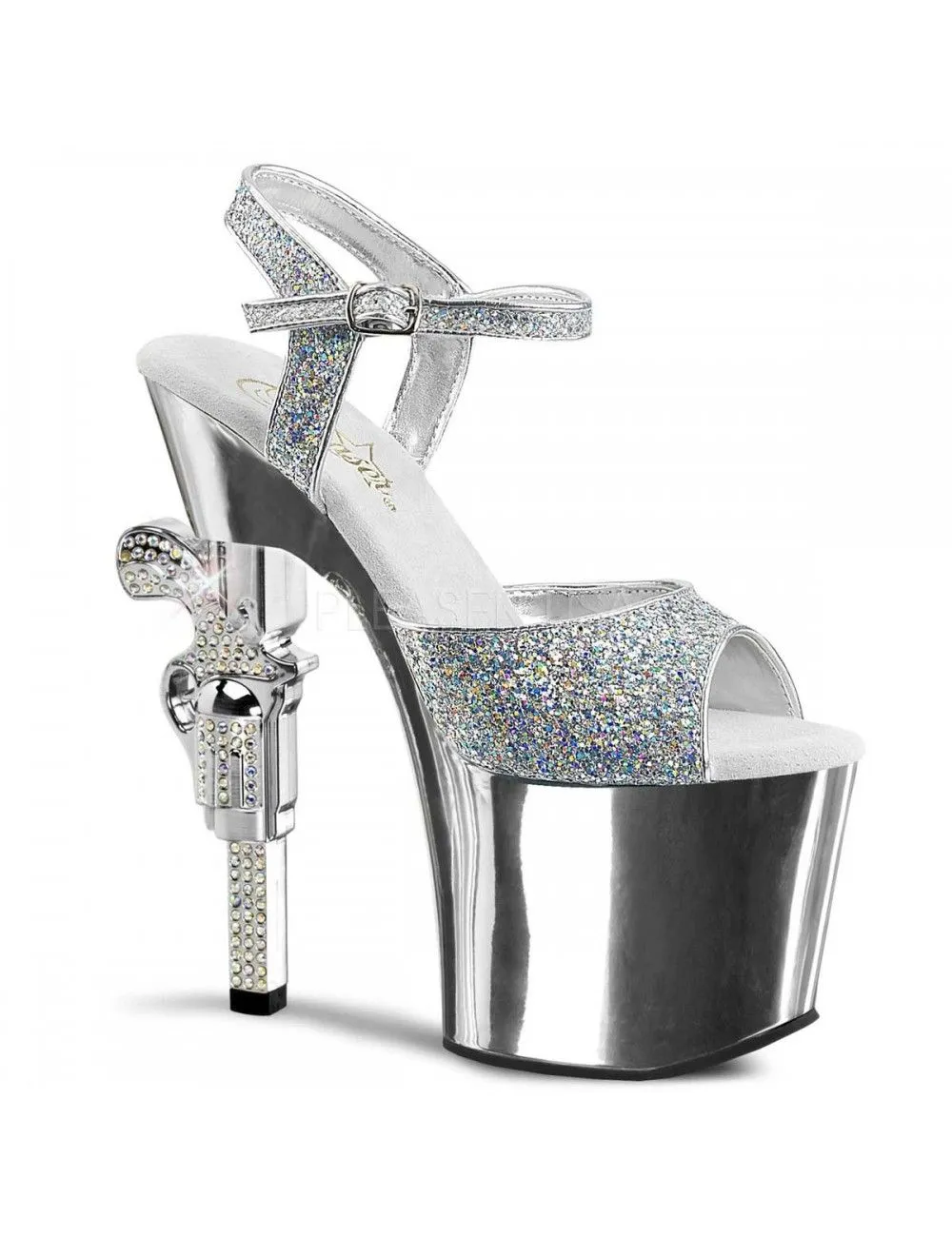 Pleaser USA Shoes Sandales Plateformes Revolver Argent Strass Pleaser