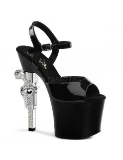 Pleaser USA Shoes Sandales Plateformes Revolver Noir Vernis Pleaser