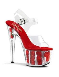Pleaser USA Shoes Sandales Transparentes Rouge Et Fleurs Chic PLEASER