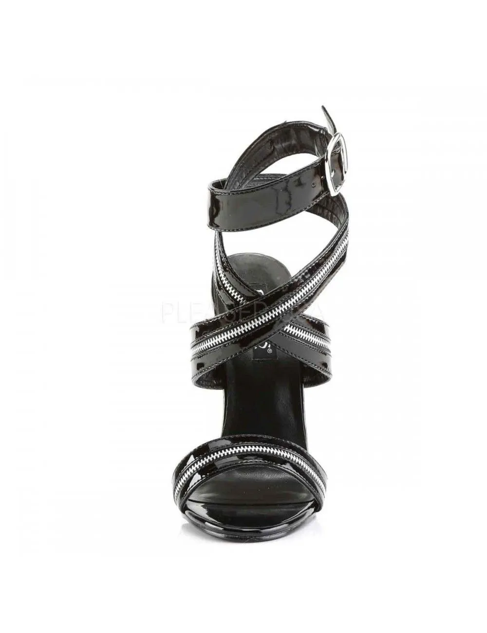 Pleaser USA Shoes Sandales Zippées Haut Talon Domina Noires Vernis Pleaser – Image 2