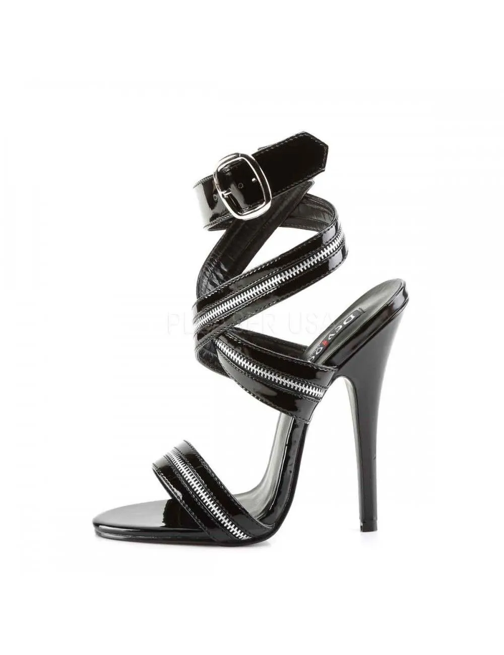 Pleaser USA Shoes Sandales Zippées Haut Talon Domina Noires Vernis Pleaser – Image 3