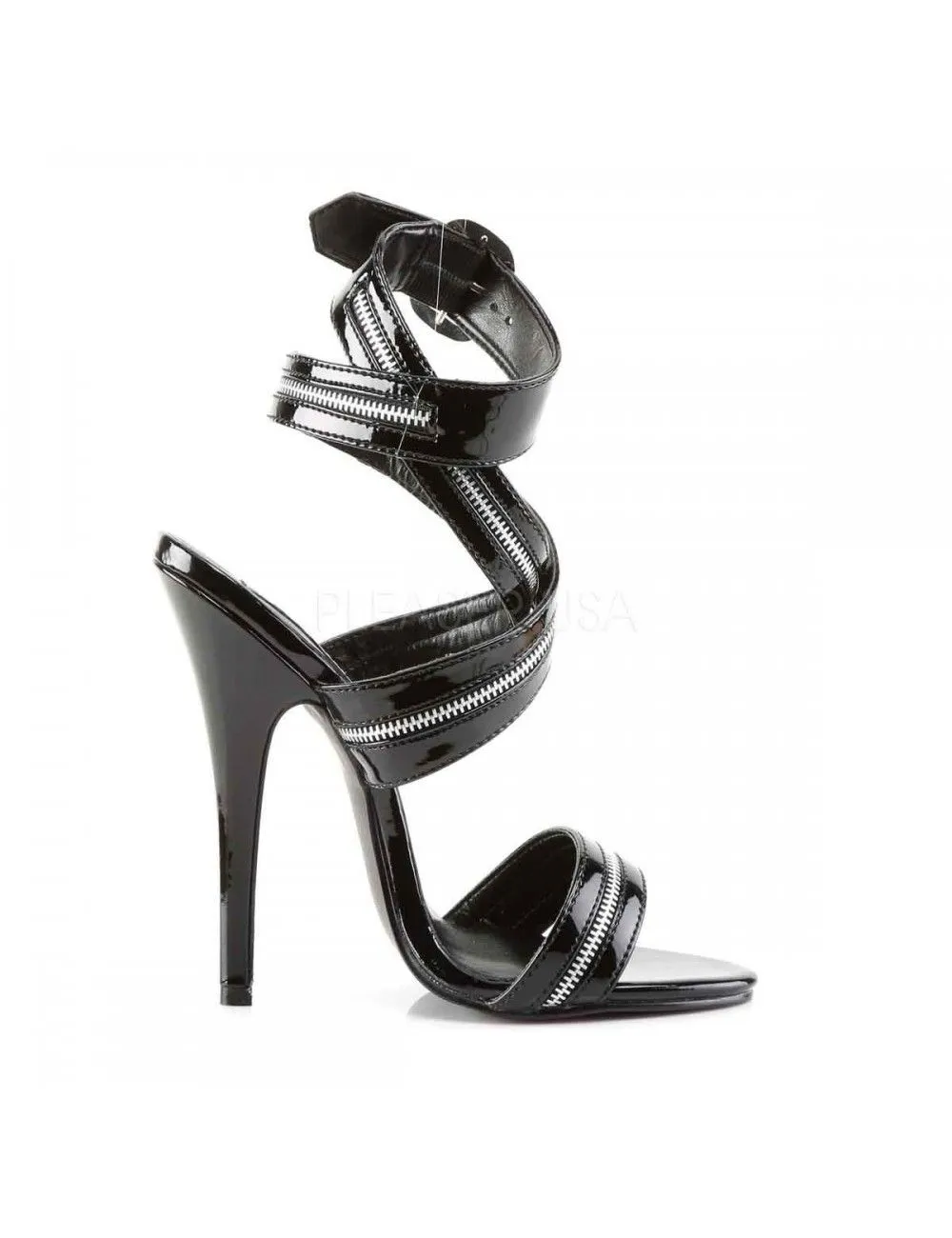 Pleaser USA Shoes Sandales Zippées Haut Talon Domina Noires Vernis Pleaser – Image 5