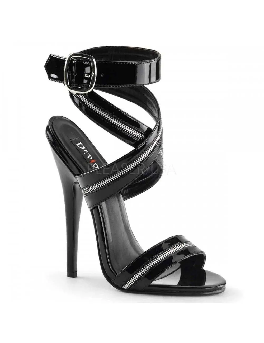 Pleaser USA Shoes Sandales Zippées Haut Talon Domina Noires Vernis Pleaser