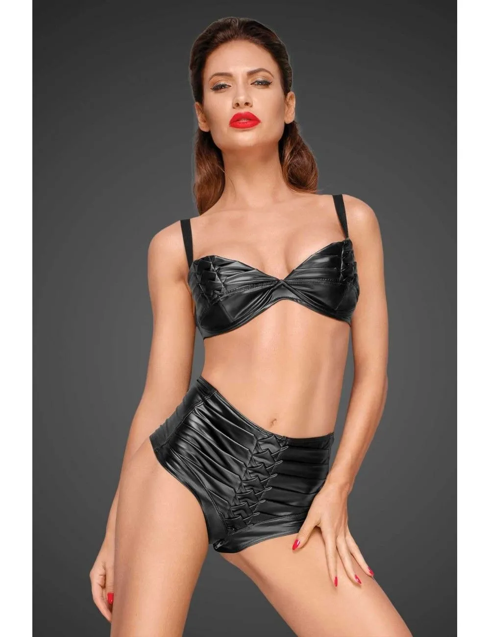 Soutien-Gorge Vinyle Plis Décoratifs Noir Handmade – Image 2