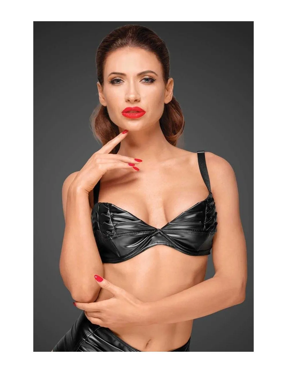 Soutien-Gorge Vinyle Plis Décoratifs Noir Handmade