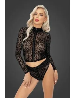 Top Noir Transparent Noir Léopard Noir Handmade