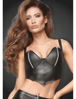 Top Noir Wetlook Zip Argenté Erotique Noir Handmade