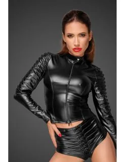 Veste Vinyle Zip Noir Handmade